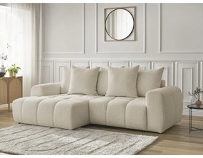 Бежов сгъваем/с място за съхранение ъглов диван от прежда с примки от букле (ляв ъгъл) Roxelane – Bobochic Paris
