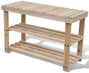 241067 vidaXL 2-в-1 етажерка за обувки с пейка, ела масив