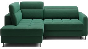 Зелен кадифен разтегателен ъглов диван с място за съхранение (ляв ъгъл L форма) Barea – ELTAP