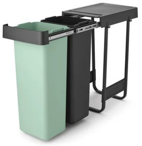 Кош за разделно събиране на боклук Brabantia Sort&Go 1008863, 2x30 л, Вътрешен монтаж с телескопична рамка, Сив/зелен