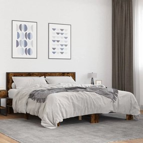 3280099 vidaXL Рамка за легло, опушен дъб, 150x200 см, инженерно дърво и метал