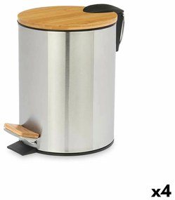 Кошче с педал Кафяв Сребрист Бамбук Неръждаема стомана 5 L (4 броя)