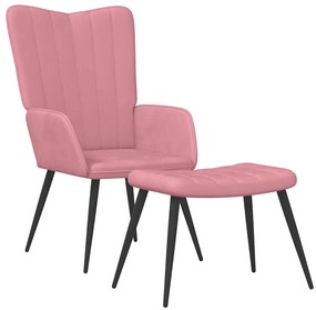 327692 vidaXL Релаксиращ стол с табуретка, розов, кадифе