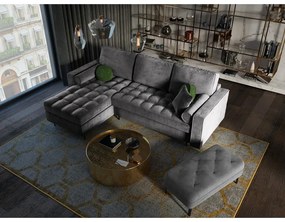 Тъмно сиво кадифено ъглово канапе , ляв ъгъл Santo - Milo Casa