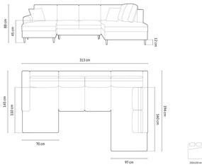 Черен кадифен разтегателен ъглов диван с място за съхранение (десен ъгъл/U форма) Kyoto – Cosmopolitan Design