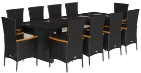 3277532 vidaXL Градински комплект с възглавници 11 части полиратан черен