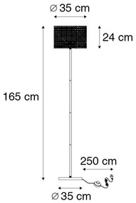 Селска подова лампа черна с ратанова сянка - Kata
