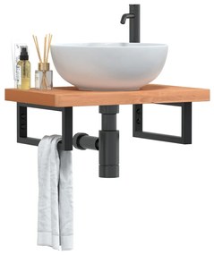 3302377 vidaXL Стенен рафт за мивка, стомана и масивно дърво бук