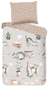 Сиво-кафяво памучно детско спално бельо за детско креватче 120x150 cm Catlife – Good Morning