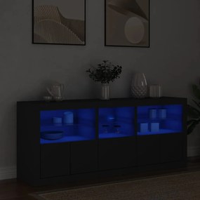 3208996 vidaXL Сайдборд с LED светлини, черен, 162x37x67 см