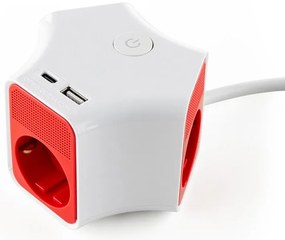 Разклонител с ключ Muhler 1006118, 3680W, 3 гнезда, 2 X USB А+C, 16A, IP20, Бял/оранжев
