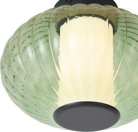 Дизайнерска таванна лампа черна 28 см със зелено стъкло с LED 3-степенно димируема - Margherite