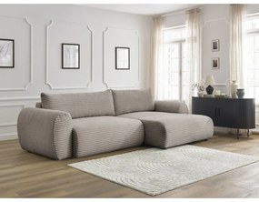 Светлосиво-бежов разтегателен ъглов диван от рипсено кадифе (десен ъгъл) Lucien – Bobochic Paris