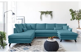 Тюркоазен U-образен разтегателен диван, ляв ъгъл Charming Charlie - Miuform