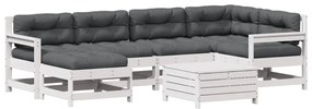3250937 vidaXL Градински лаундж комплект 7 части с възглавници бял бор масив