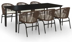 3099231 vidaXL Градински трапезен комплект, 7 части, кафяв