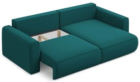 Тюркоазен кадифен разтегателен ъглов диван с място за съхранение (десен ъгъл) Kapua – Makamii