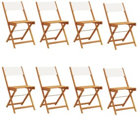 3214612 vidaXL Сгъваеми градински столове, 8 бр, кремави, плат и дърво масив