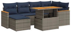 3327512 vidaXL Градински диван с възглавници, 7 части, полиратан, сив