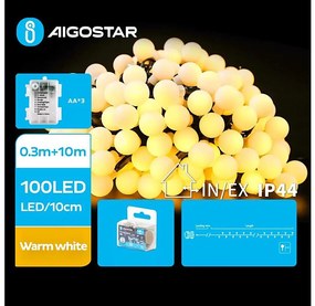 Aigostar - LED Екстериорни лампички 100xLED/3xAA/8 функции 10,3 м IP44 топло бял