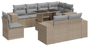 3326820 vidaXL Градински комплект диван с възглавници 9 части бежов полиратан