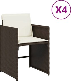 364986 vidaXL Градински столове с възглавници, 4 бр, кафяви, полиратан
