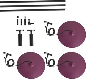 Модерна релсова осветителна система черна с 2 прожектора и 3 висящи лампи лилави 1-фазна - Slimline Uzzy Panzi