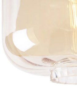 Дизайнерски таванна лампа черна с кехлибарено стъкло - Qara