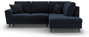 Тъмносин кадифен разтегателен ъглов диван с място за съхранение (десен ъгъл/L форма) Kyoto – Cosmopolitan Design