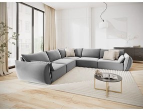 Светлосив кадифен ъглов диван Vanda – Mazzini Sofas