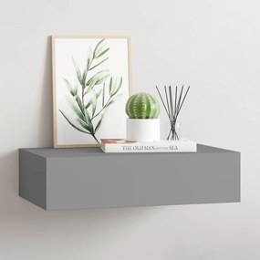 330245 vidaXL Стенен рафт с чекмедже, сив, 40x23,5x10 см, МДФ