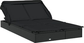 319652 vidaXL 2-местен шезлонг черен сгъваем покрив 213x118x97 см полиратан