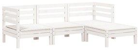 838055 vidaXL Градински диван с табуретка, 3-местен, бял, бор масив