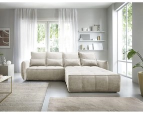 Бежов кадифен сгъваем/с място за съхранение ъглов диван (десен ъгъл) Campo – ELTAP