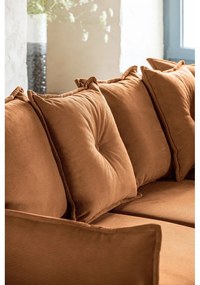 Ъглов разтегателен диван от велур в тухлен цвят (десен ъгъл/U-образна форма) Lazy Lukka - Miuform