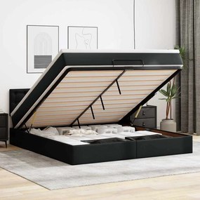 3312162 vidaXL Османска легло с матраци&LED, черно, 160x200см, изкуствена кожа