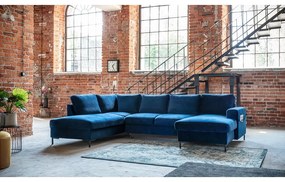 Морскосиньо кадифе, U-образен разтегателен диван, ляв ъгъл Lofty Lilly - Miuform