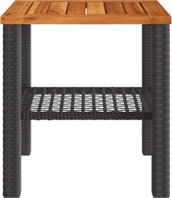 Градинска маса, черна, 40x40x42 см, полиратан и акациево дърво