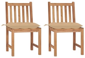 3062934 vidaXL Градински столове, 2 бр, с възглавници, тиково дърво масив
