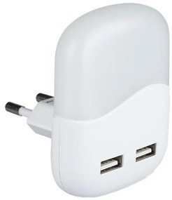 LED нощна лампа със сензор за здрач, 2xUSB, 0,45W, 230V, 4000K
