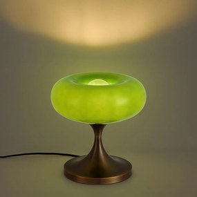 Ретро настолна лампа тъмен бронз със зелен стъклен абажур 31см - Glaze