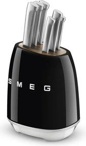 Комплект ножове със стойка SMEG KBSF02BL, 7 части, Слотове от акациево дърво, Немска неръждаема стомана, Черен