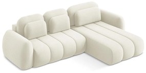 Бежов разтегателен ъглов диван с място за съхранение от букле (десен ъгъл) Pele – Makamii