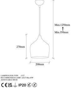 Висящо осветително тяло меден с метален абажур ø 20 cm Murek – Opviq lights