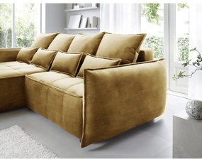 Жълт кадифен сгъваем/с място за съхранение ъглов диван (ляв ъгъл) Campo – ELTAP