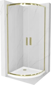 Mexen Rio полукръгла душ кабина 90 x 90 см, прозрачна, златна + душ тава Flat,