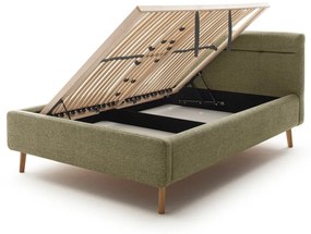 Зелено двойно легло 140x200 cm тапицирано с място за съхранение с включена подматрачна рамка Lotte – Meise Möbel