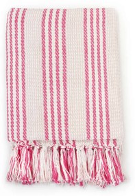 245325 vidaXL Декоративно одеяло, памук, ивици, 160x210 см, розово и бяло