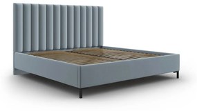 Светлосиньо тапицирано двойно легло с място за съхранение с включена подматрачна рамка 200x200 cm Casey – Mazzini Beds