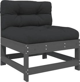 825550 vidaXL Среден диван с възглавници, сив, борово дърво масив